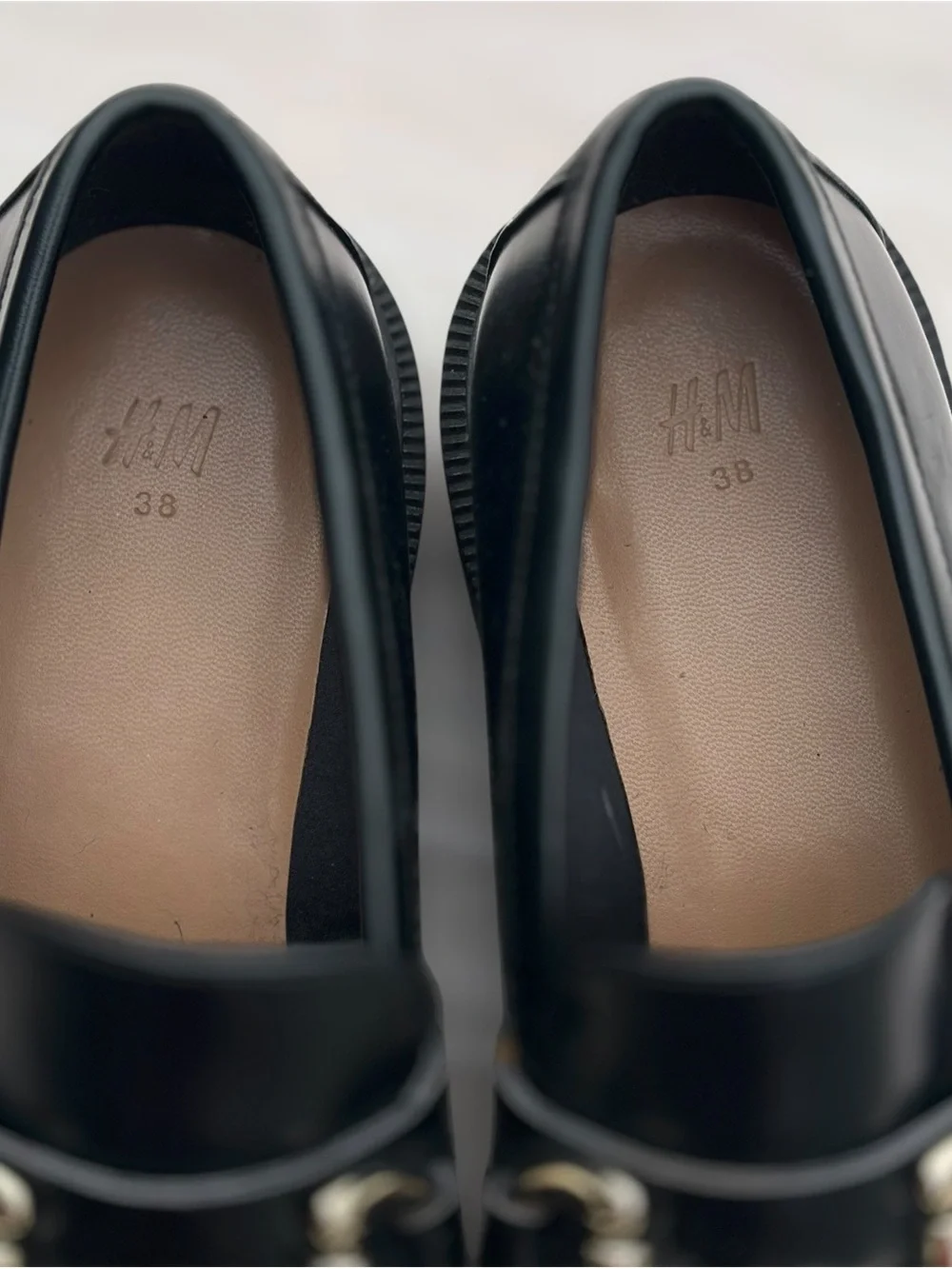 H&M Chunky Platform Loafers Black Gold Horsebit Sz 38 Like New!